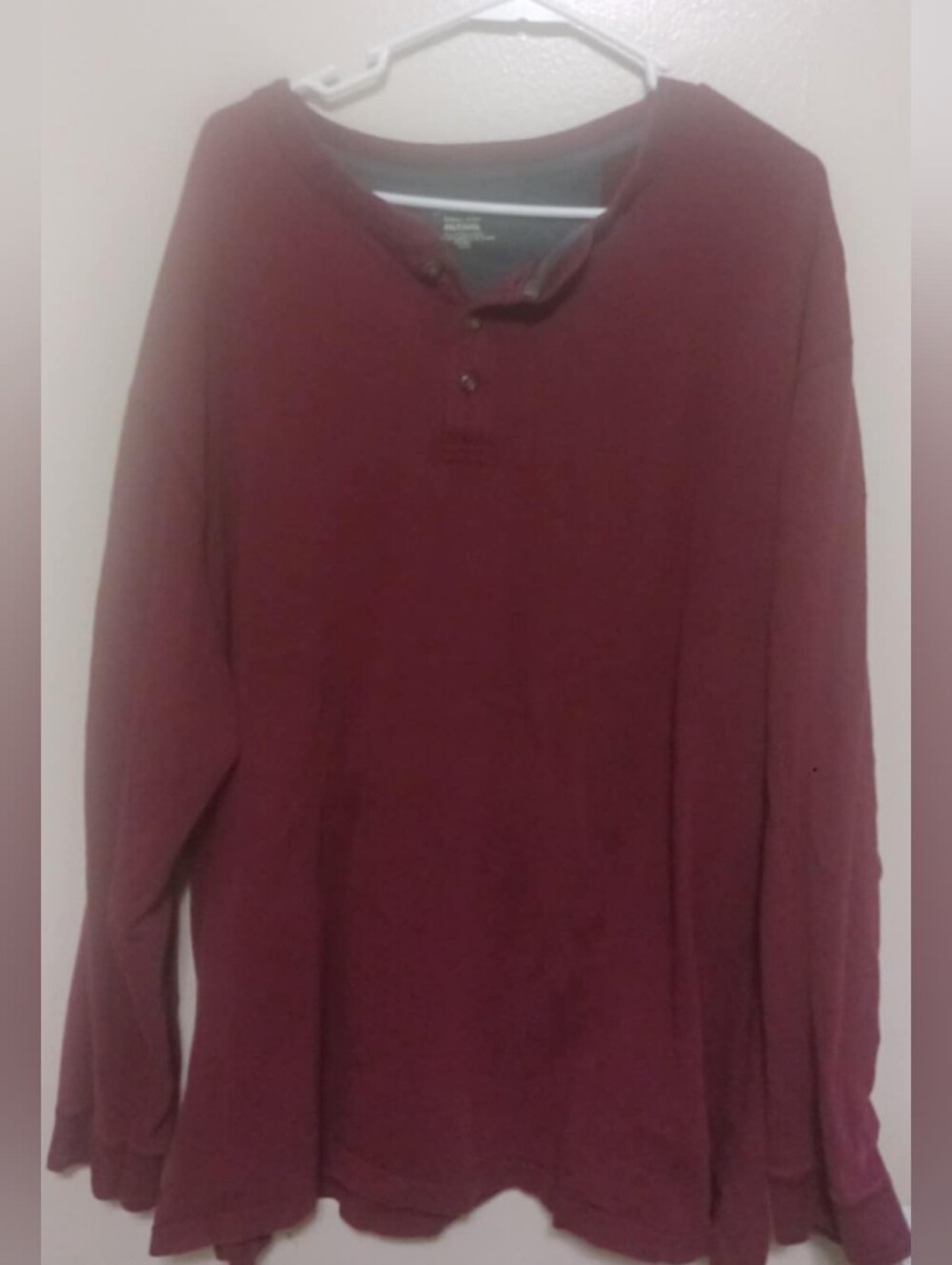 St. Johns Bsy Men's Burgundy Long Sleeve Henley Shirt 3xlt. A-33